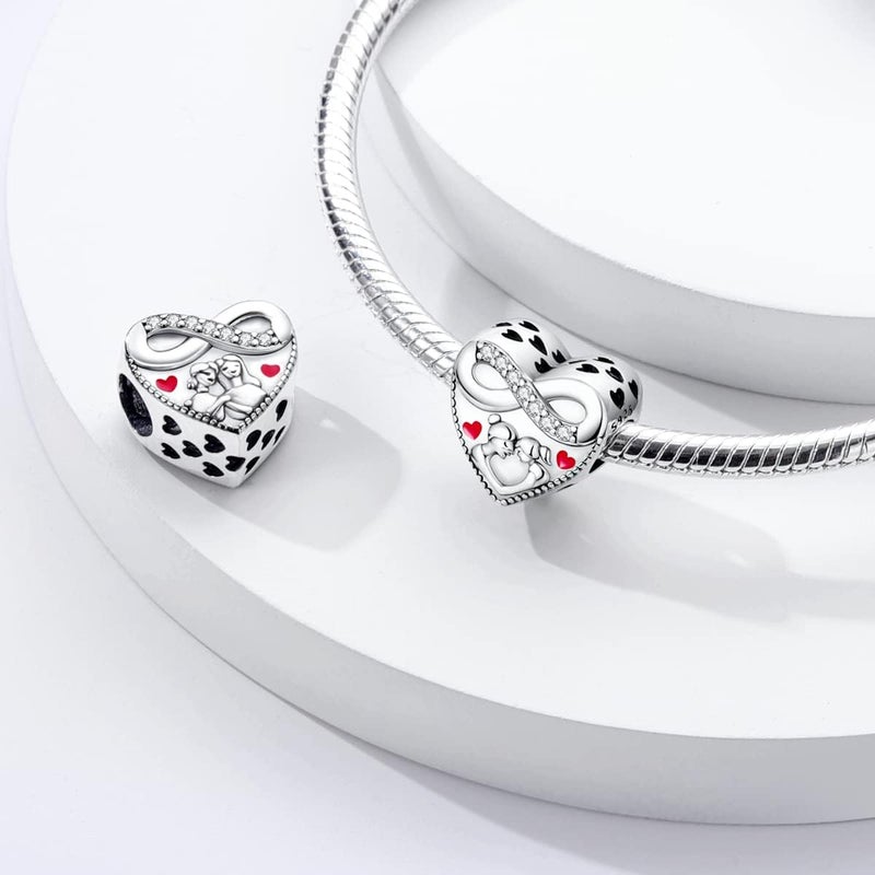 MULA 925 Sterling Silver Charms for Bracelets and Necklaces Lucky Home Happy Family Forever Love Mom Beads Dangle Pendants Jewelry for Women - Image 3